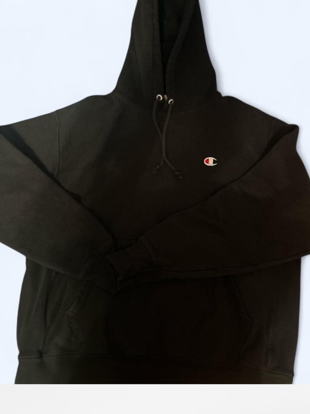 Champion Black Pullover Hoodie with Small C Patch